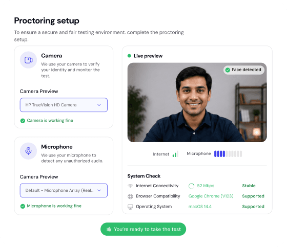 Candidate Proctoring Setup Screen